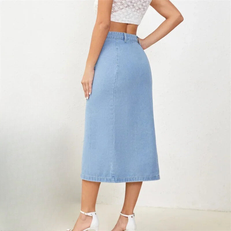 Side Button Denim Skirt